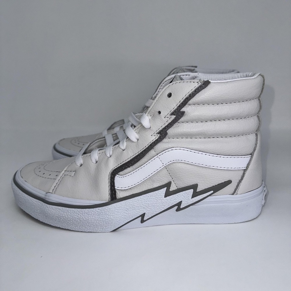 Vans Sk8-Hi Bolt Shoes Mens Size 8 White Gray Leather Lightning High Top Skate